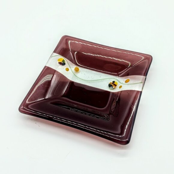 Handmade Amethyst Fused Art Glass Square Trinket Dish - Picture 1 of 4